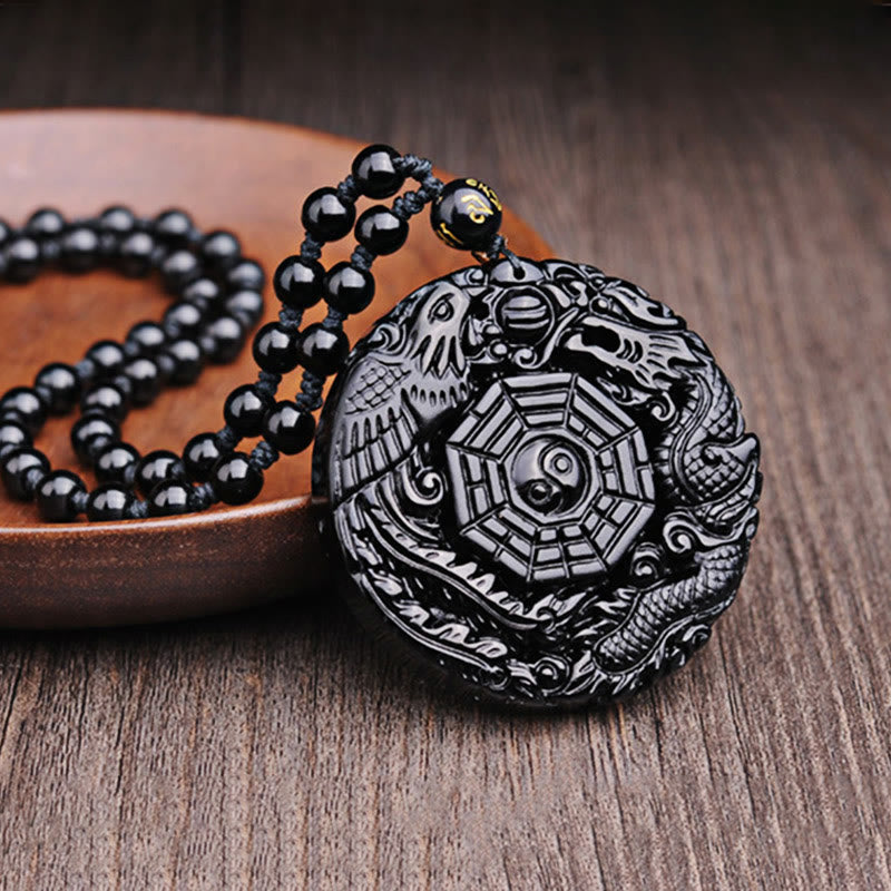 KarmaRipple's Bagua Dragon Phoenix Obsidian Fulfilment Necklace Pendant p8