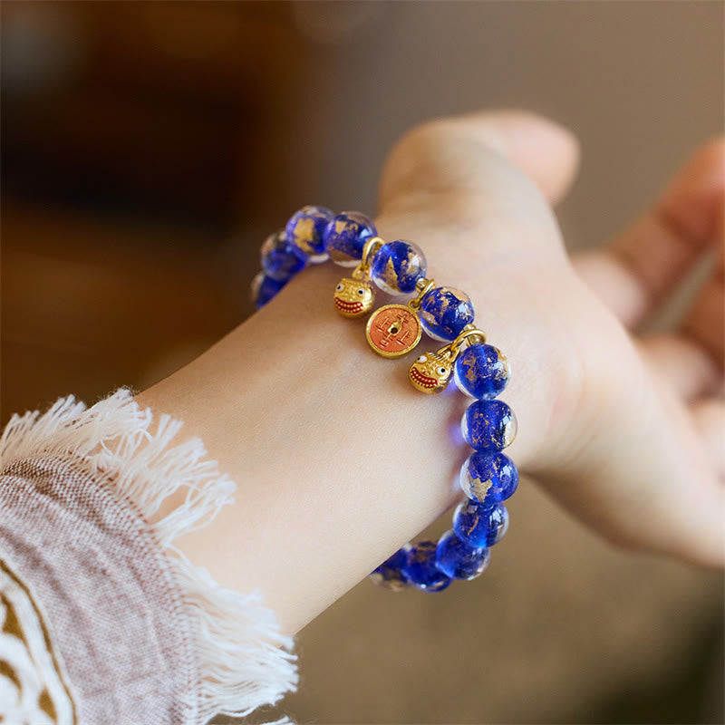 KarmaRipple's Gold Swallowing Beast Bronze Coin Good Fortune Talisman Liuli Glass Bead Fortune Bracelet p17
