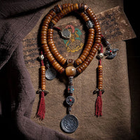 KarmaRipple's Tibetan 108 Mala Beadwork Yak Bone Dzi Bead Nine Palaces Eight Diagrams Talisman Strength Bracelet