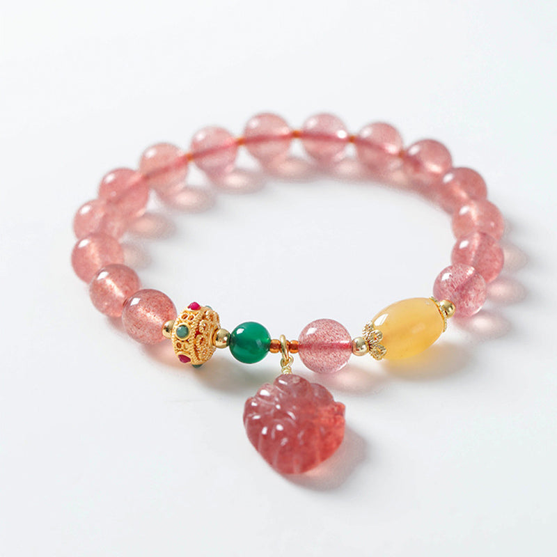 KarmaRipple's Authentic Strawberry Quartz Nine Tailed Fox Balancing Bracelet p5