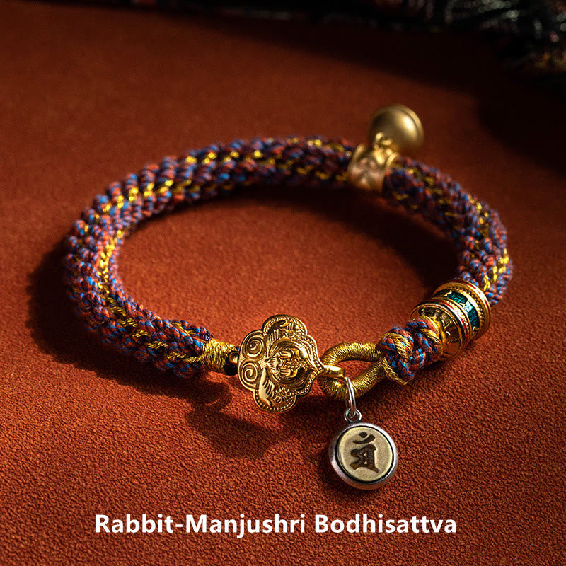 KarmaRipple's 925 Sterling Silver Chinese Zodiac Natal Buddha Om Mani Padme Hum Fortune Bell Woven String Bracelet p3
