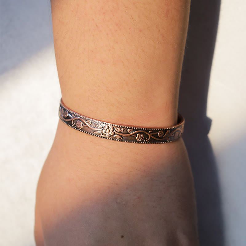 KarmaRipple's Floral Magnetic Bronze Adjustable Cuff Bracelet Bangle p3