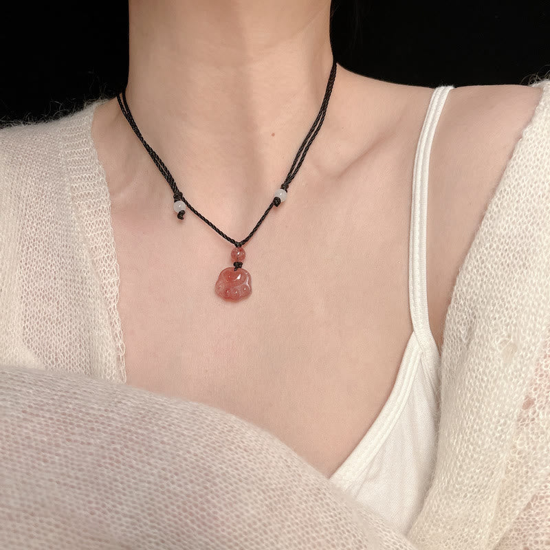 KarmaRipple's Strawberry Quartz Lovely Cat Paw Claw Balancing Pendant Necklace p13