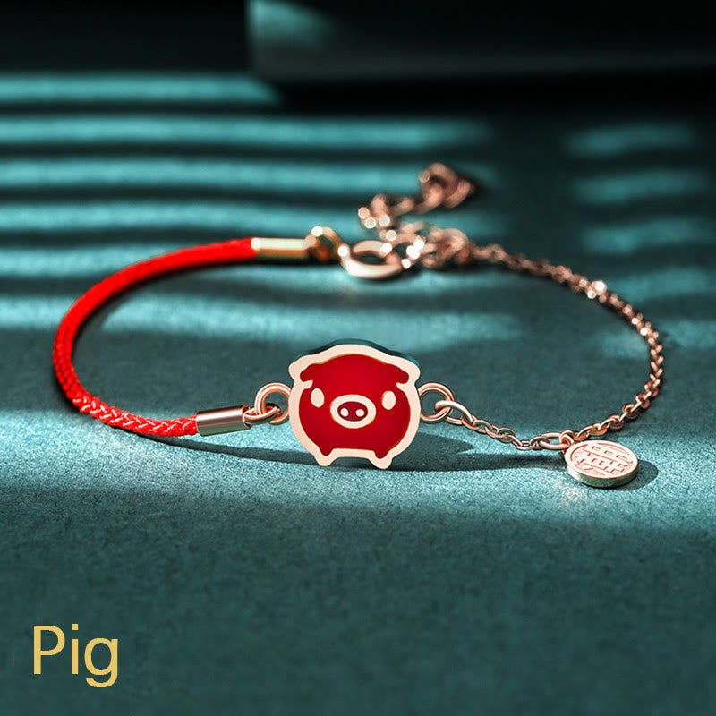 KarmaRipple's 925 Sterling Silver Color-changing Chinese Zodiac Fortune Protection Red String Chain Bracelet p45