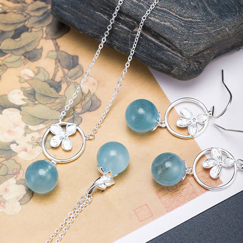 KarmaRipple's 925 Sterling Silver Authentic Aquamarine Leaf Flower Peace Earrings Pendant p5