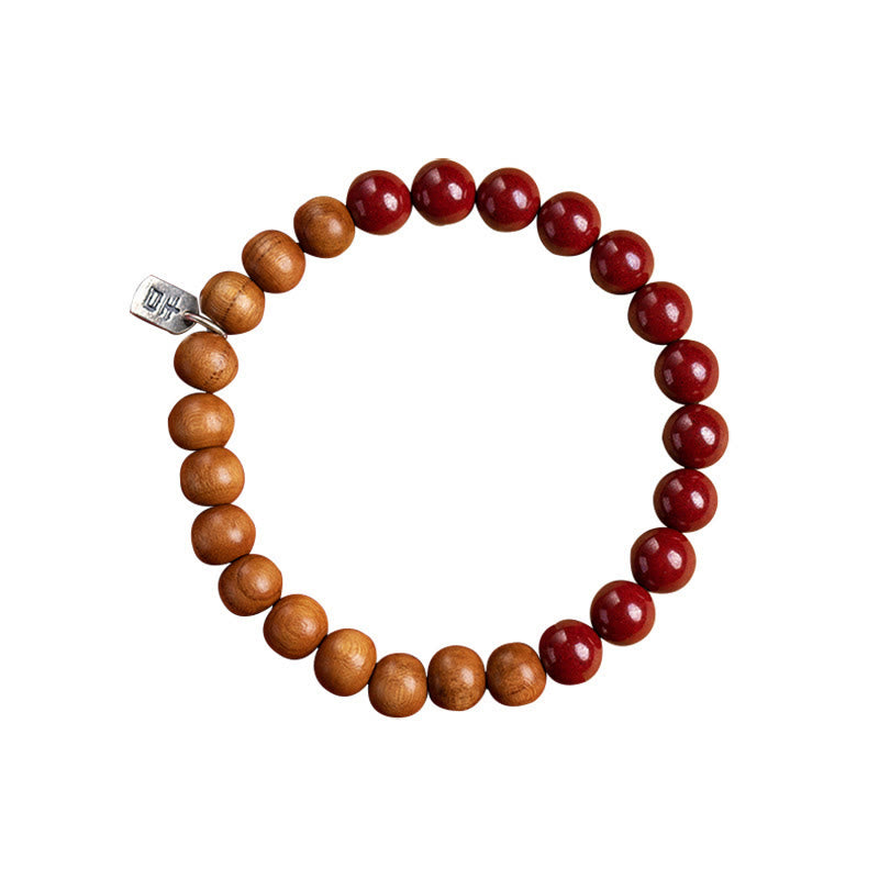 KarmaRipple's 925 Sterling Silver Peach Wood Cinnabar Ward Off Evil Spirits Bracelet p12