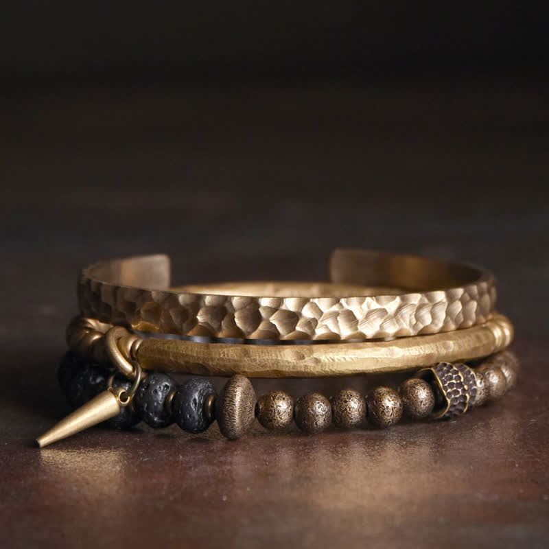 KarmaRipple's Lava Rock Stone Bronze Balance Cuff Bracelet Bangle p1