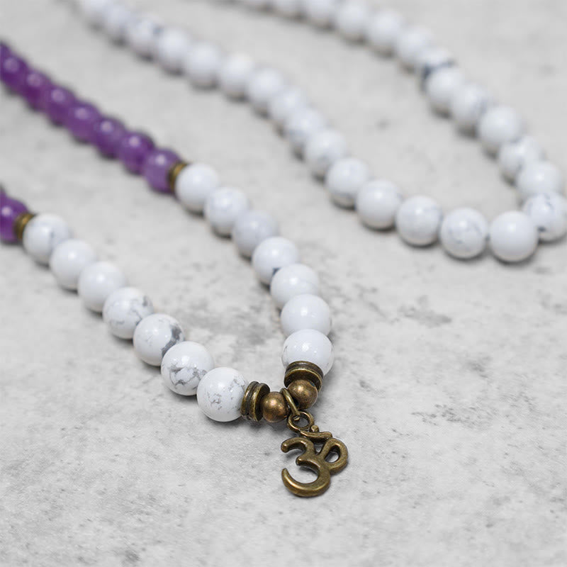KarmaRipple's 108 Mala Beadwork Amethyst Ivory Turquoise OM Balancing Meditation Energy Bracelet p6