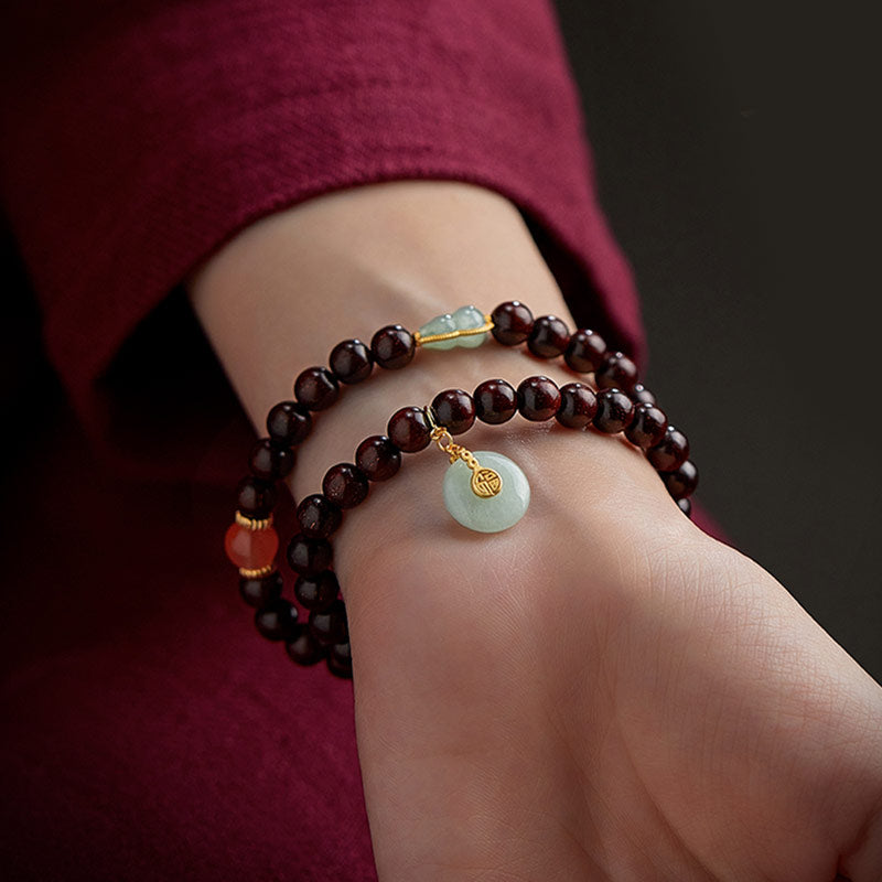 KarmaRipple's Chinese Zodiac Natal Buddha Small Leaf Red Sandalwood Jade Red Agate PiXiu Sooth Bracelet p12