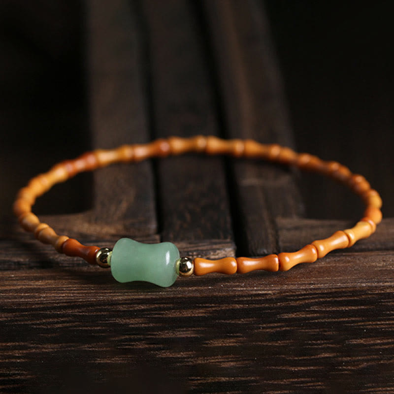 KarmaRipple's Authentic Olive Pit Green Aventurine Bamboo Pattern Fortune Bracelet p5