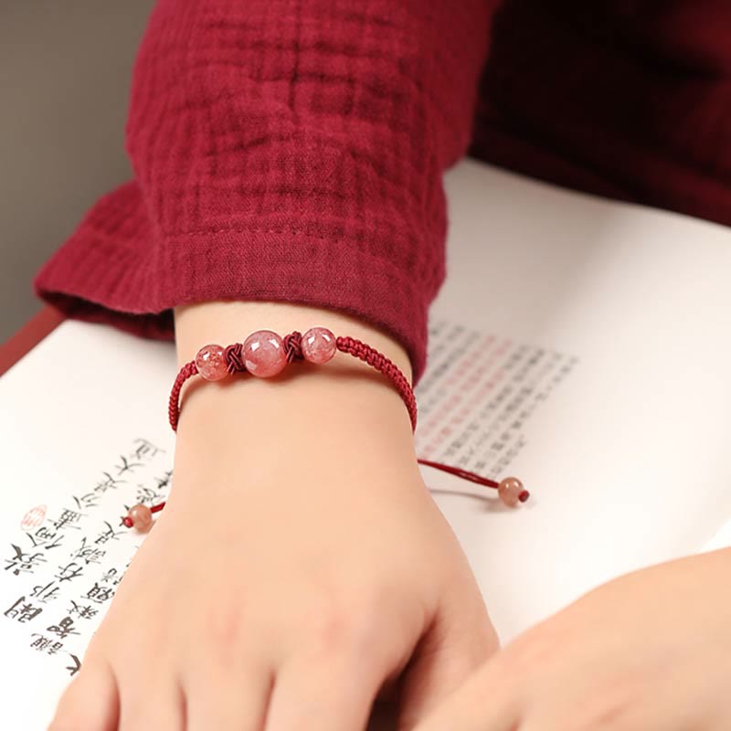 KarmaRipple's Authentic Strawberry Quartz Gemstone Love Red String Weave Bracelet Anklet p11