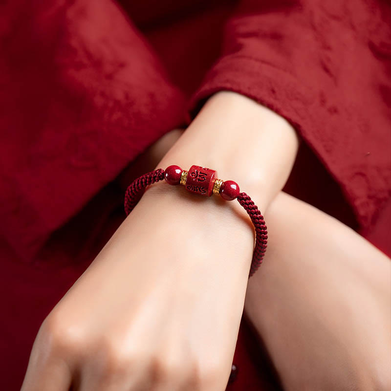 KarmaRipple's Tibet Cinnabar Om Mani Padme Hum Engraved Blessing Woven Bracelet p7