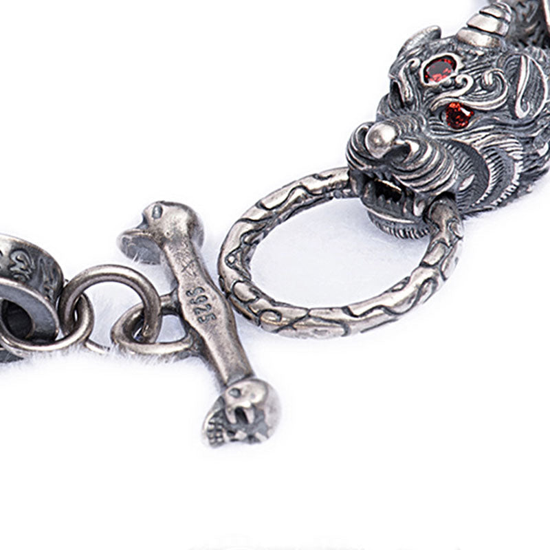 KarmaRipple's 925 Sterling Silver Dragon Kirin Om Mani Padme Hum Success Strength Bracelet Bangle p9