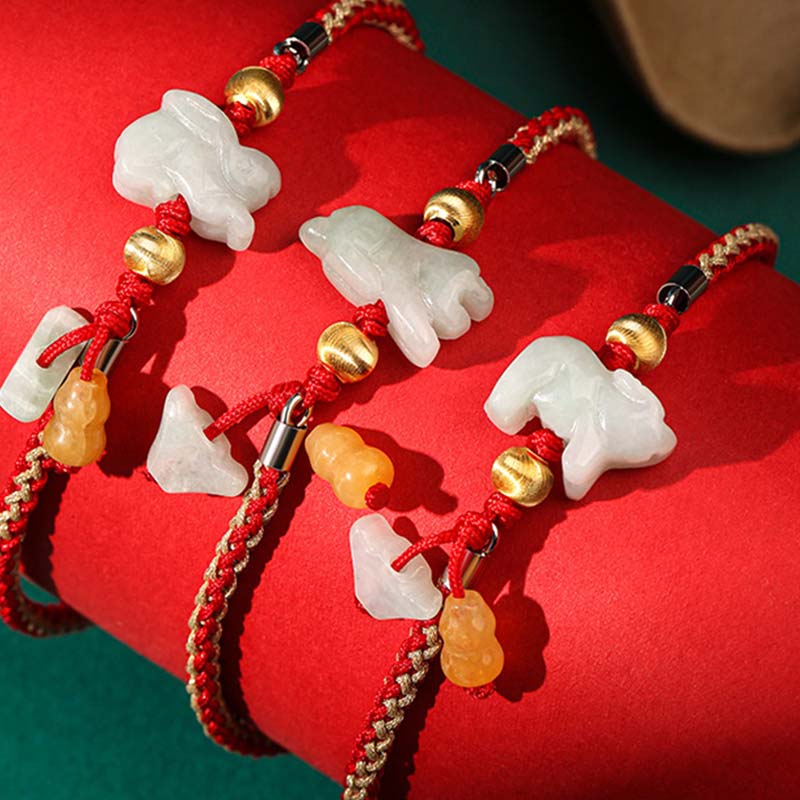 KarmaRipple's Chinese Zodiac Jade Prosperity Red String Bracelet Anklet p13