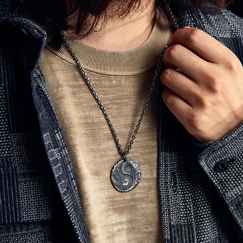 KarmaRipple's 990 Sterling Silver Yin Yang Hammer Texture Balance Pendant Necklace p9
