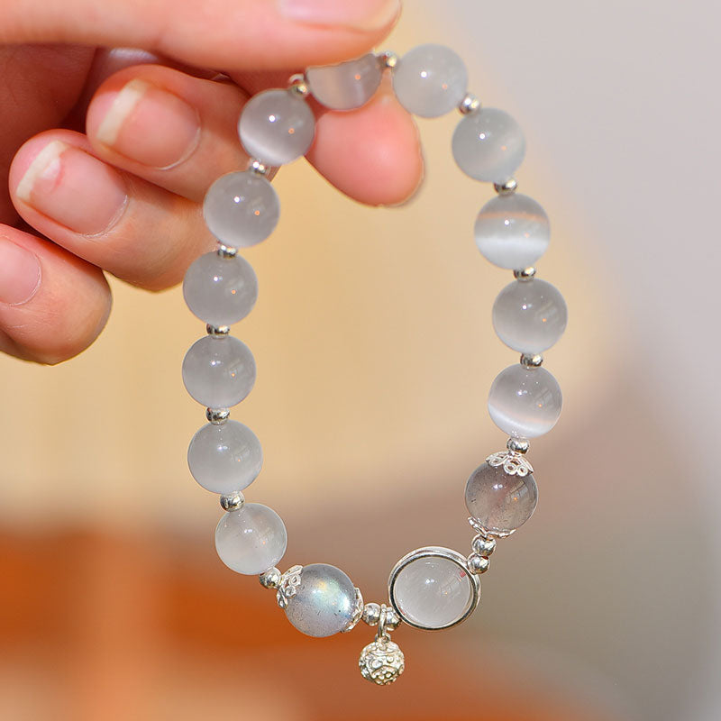 KarmaRipple's 925 Sterling Silver Cat Eye Moonstone Love Support Bracelet p2
