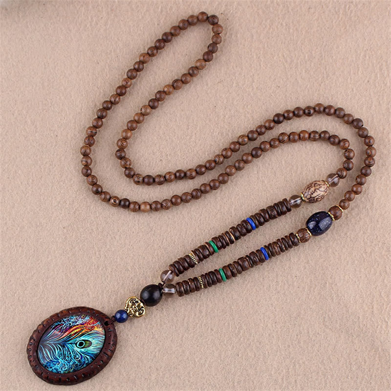 KarmaRipple's Tibetan Wenge Wood Bodhi Seed Agate Elephant Protection Pendant Necklace p19