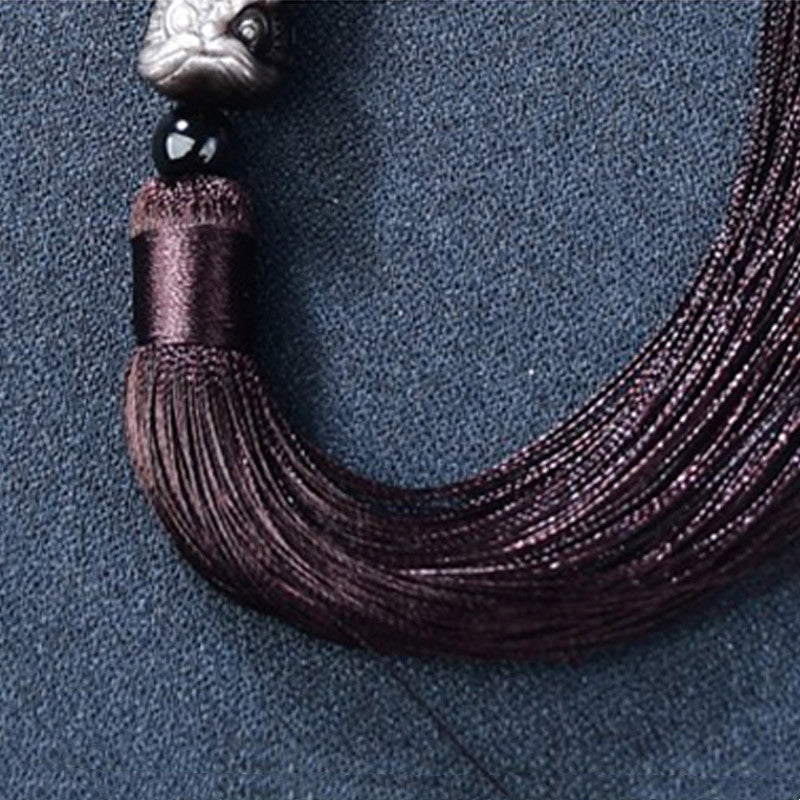 KarmaRipple's Authentic Silver Sheen Obsidian Lion Wrist Mala Protection Tassels Pocket Mala Car Decoration p5