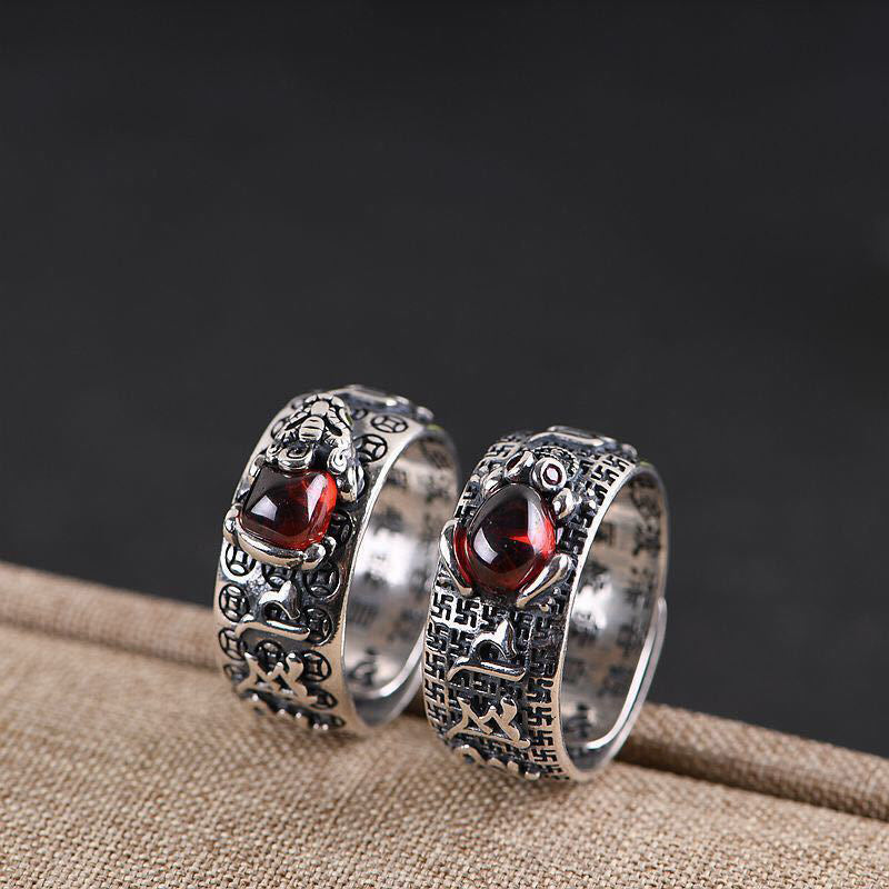 KarmaRipple's Genstone PiXiu Feng Shui Frog Vajra Dorje Heart Sutra Wealth Adjustable Ring p8