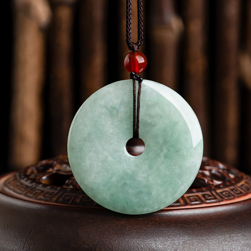 KarmaRipple's Round Jade Peace Buckle Peony Flower Abundance Pendant Necklace p7