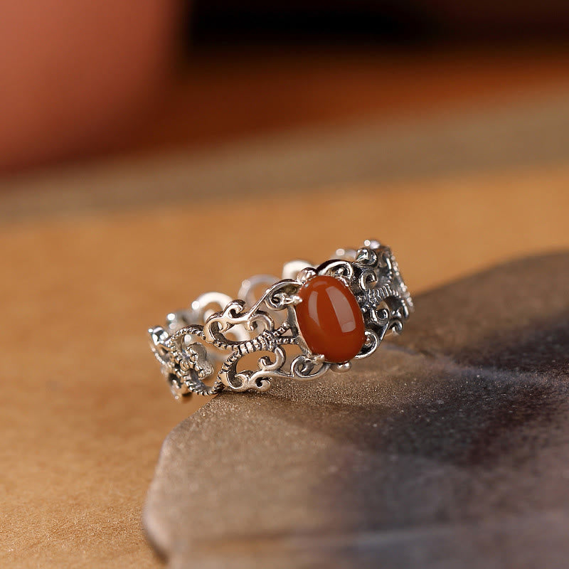 KarmaRipple's 925 Sterling Silver Vintage Red Agate Self-acceptance Calm Ring p3