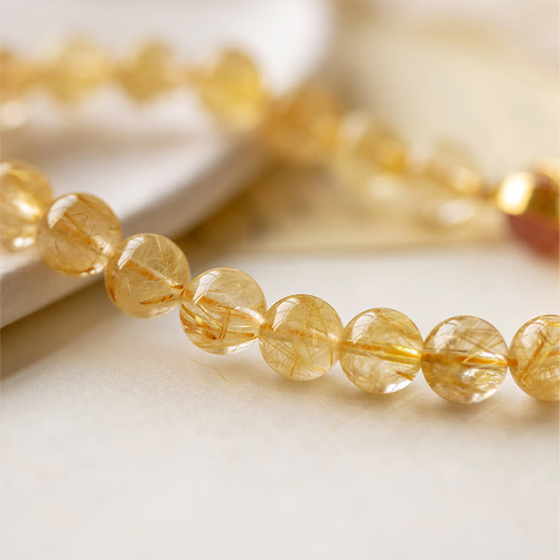 KarmaRipple's Golden Rutilated Quartz Strawberry Quartz Star Protection Bracelet p4