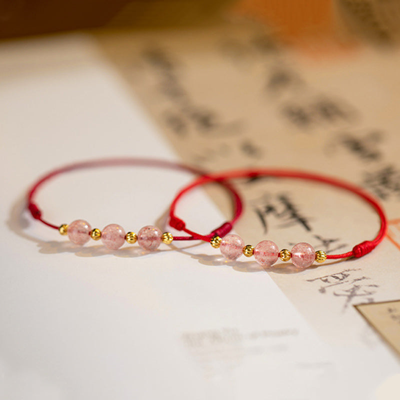 KarmaRipple's Strawberry Gemstone Beadwork Fortune Red String Anklet p10