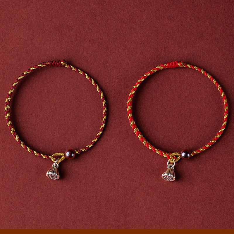 KarmaRipple's Handcrafted Red Gold Rope Lotus Peace And Joy Talisman Braid Bracelet p19