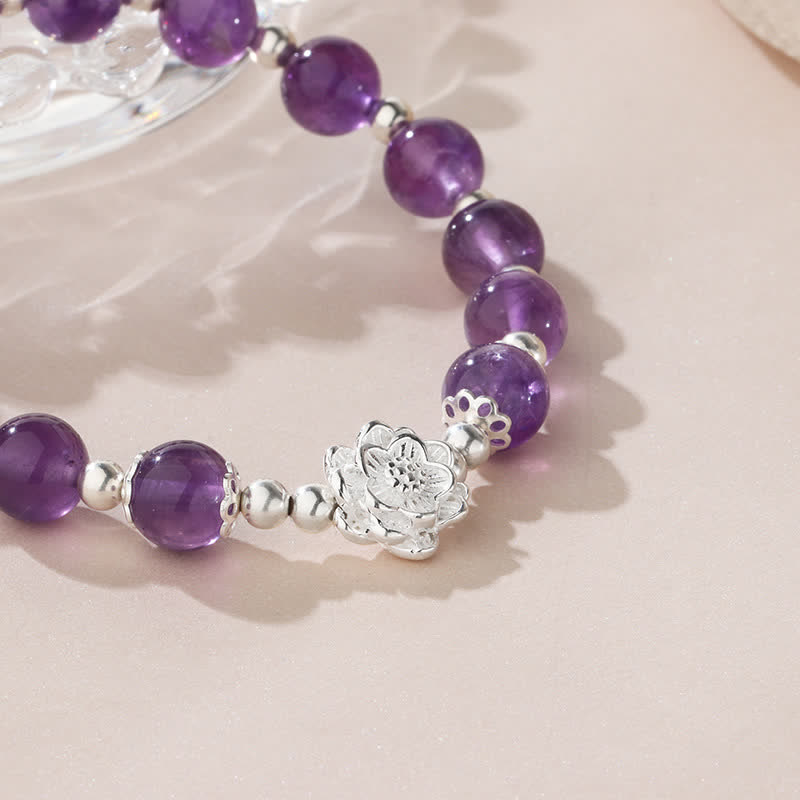 KarmaRipple's 925 Sterling Silver Authentic Amethyst Lotus Spiritual Bracelet p5