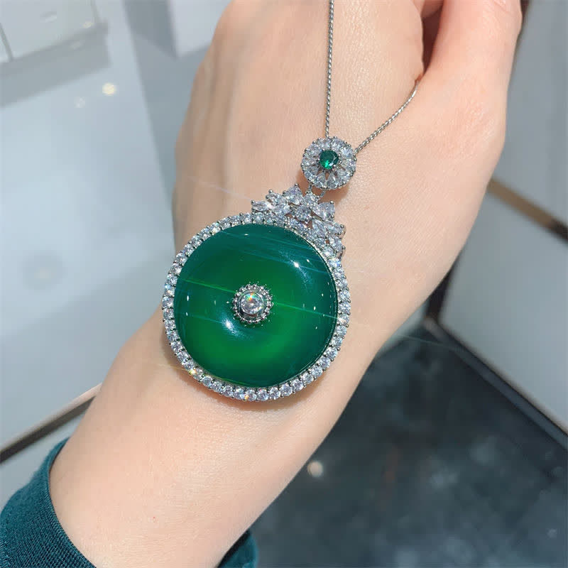 KarmaRipple's Green Chalcedony Round Peace Buckle Strength Pendant Necklace p2
