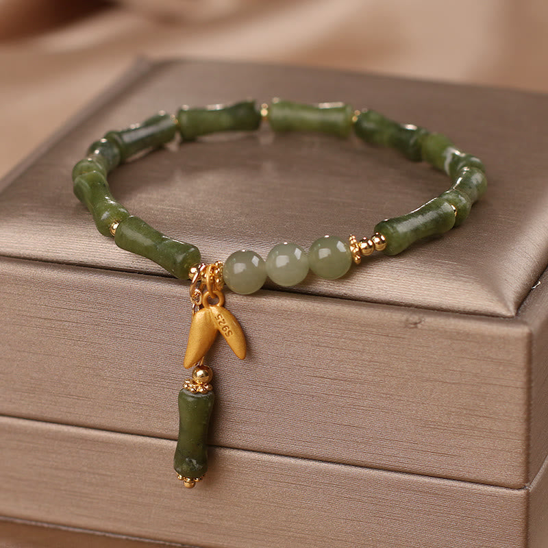 KarmaRipple's Green Bamboo Jade Leaf Pattern Wealth Fortune Bracelet p6