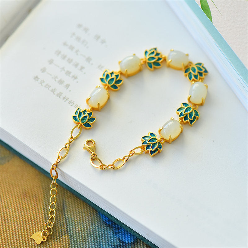 KarmaRipple's Ivory Jade Cyan Jade Lotus Protection Bracelet p3