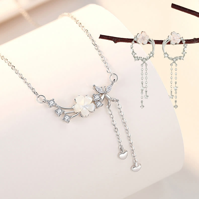 KarmaRipple's 925 Sterling Silver Flower Butterfly Love Pendant Necklace Earrings Set p1
