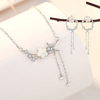 KarmaRipple's 925 Sterling Silver Flower Butterfly Love Pendant Necklace Earrings Set
