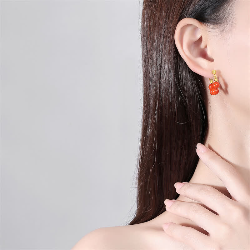 KarmaRipple's 925 Sterling Silver Hetian Jade Red Agate Beaded Abundance Earrings p9