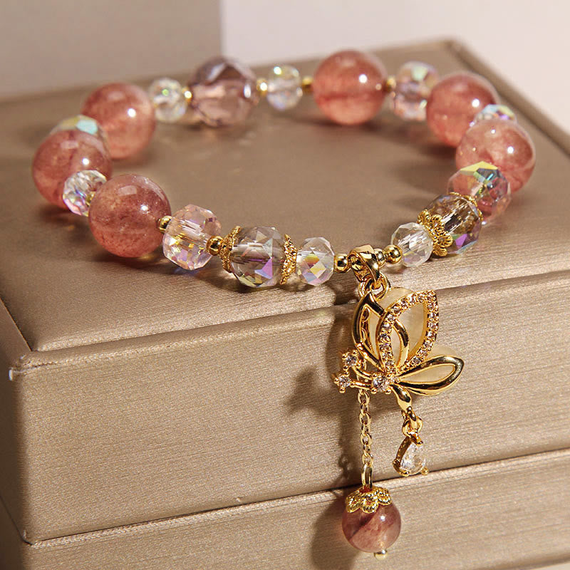 KarmaRipple's Authentic Strawberry Quartz Balancing Positive Butterfly Talisman Bracelet p5