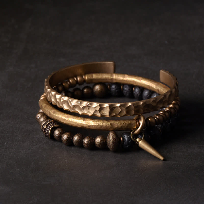 KarmaRipple's Lava Rock Stone Bronze Balance Cuff Bracelet Bangle p2