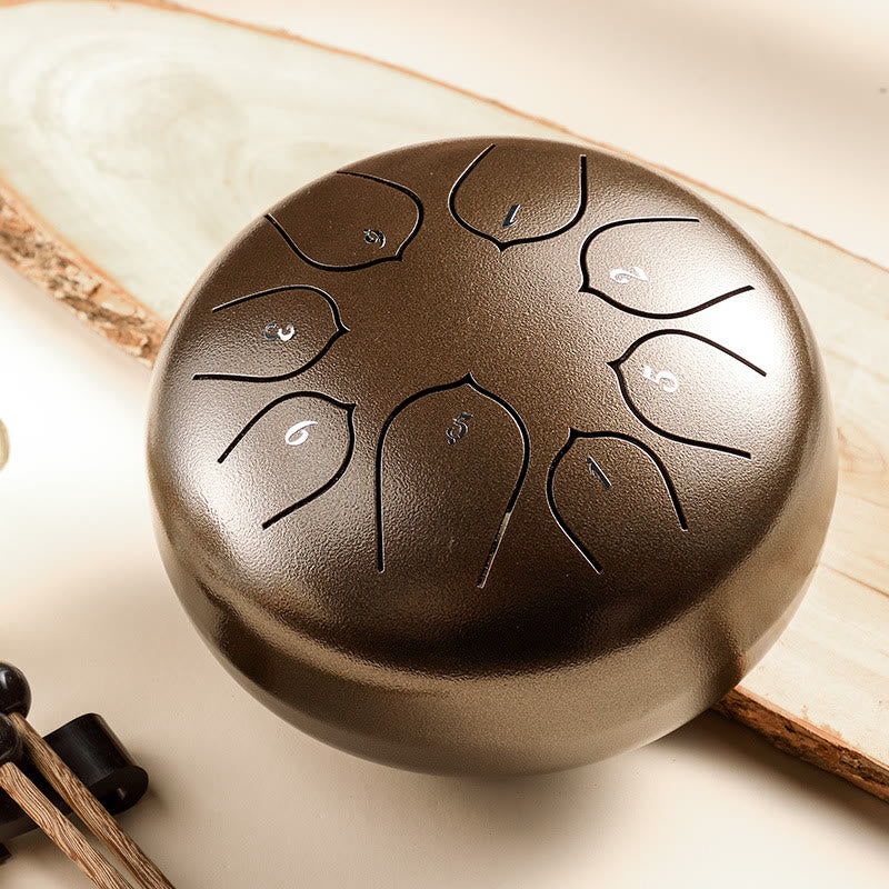 KarmaRipple's Steel Tongue Drum Sound Balancing Meditation Lotus Pattern Drum Kit 8 Note 6 Inch Percussion Instrument p28
