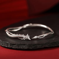 KarmaRipple's 925 Sterling Silver Year of the Dragon Design Fortune Metal Cuff Bracelet Bangle