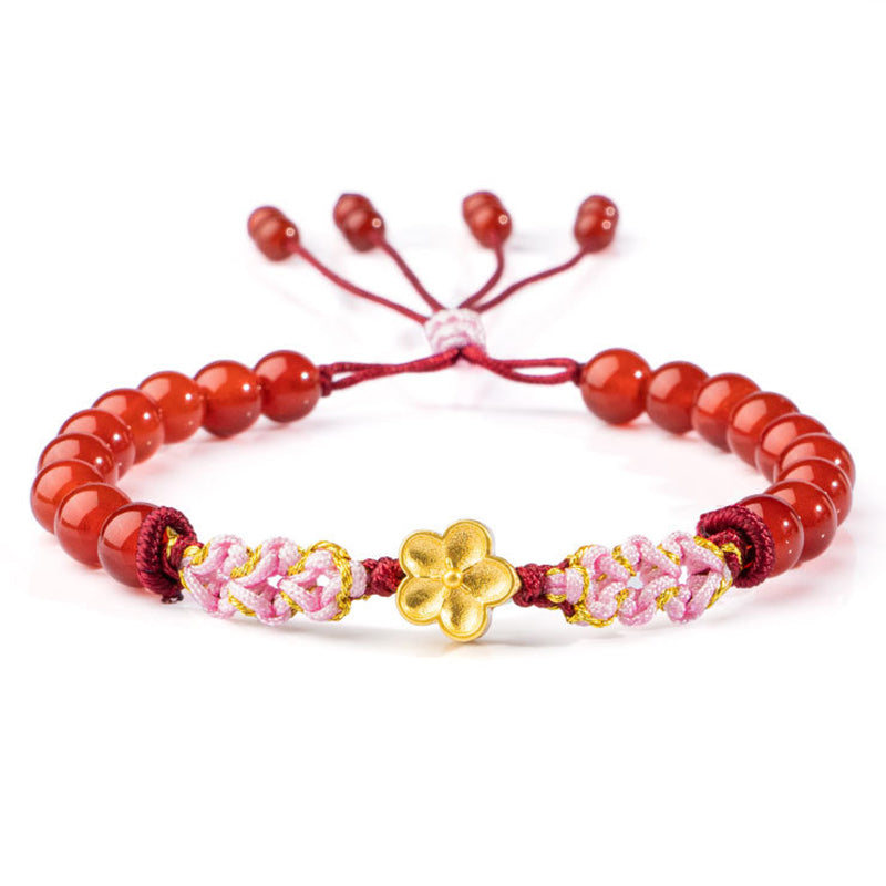 KarmaRipple's 999 Sterling Silver Authentic Red Agate Pink Gemstone Cherry blossom Bracelet p17