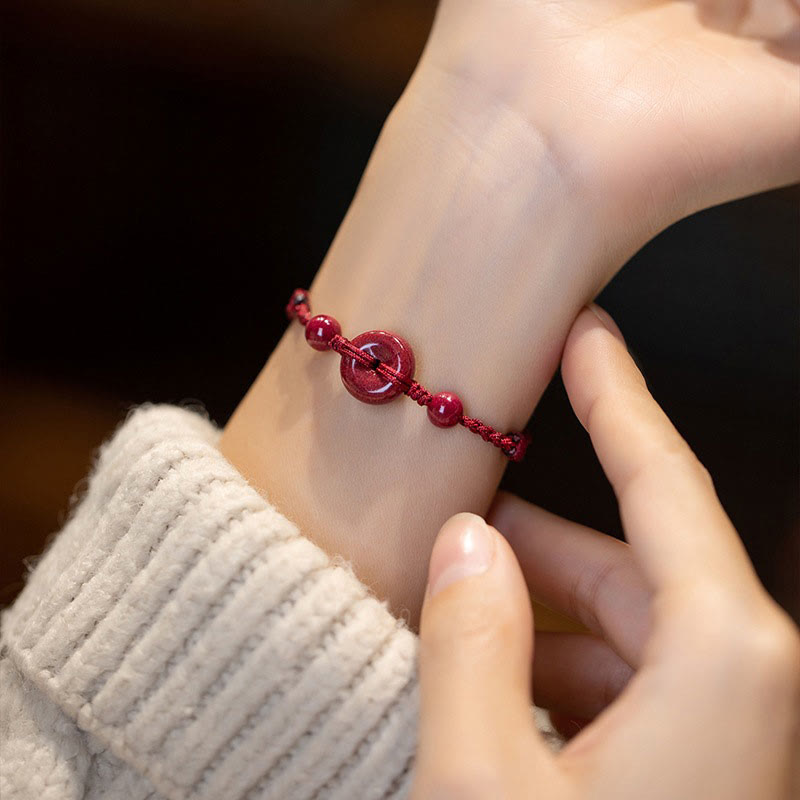 KarmaRipple's Handmade Cinnabar Peace Buckle Safe and Healthy Talisman Blessing String Bracelet Anklet p18