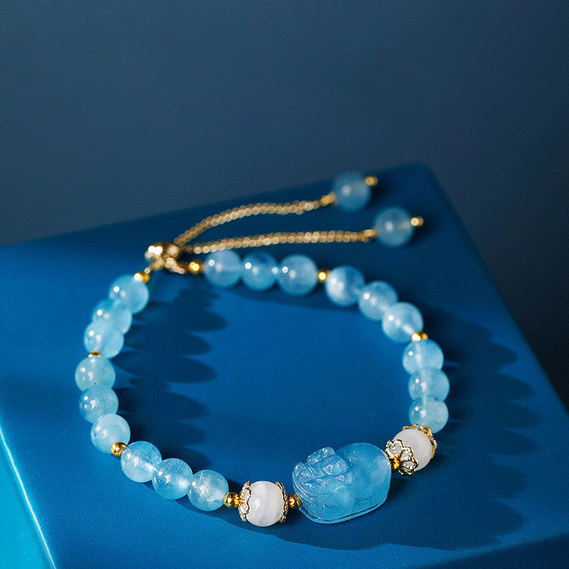 KarmaRipple's Aquamarine Strawberry Quartz Amethyst Moonstone PiXiu Balancing Bracelet p18