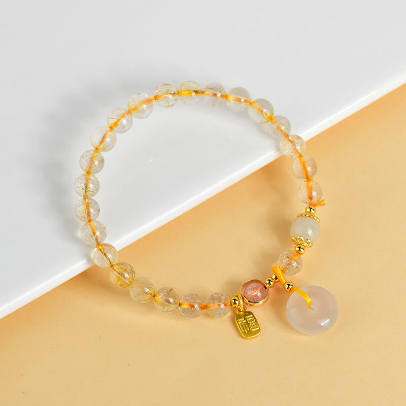 KarmaRipple's Authentic Golden Rutilated Quartz Fu Character Peace Buckle Talisman Wealth Bracelet p5