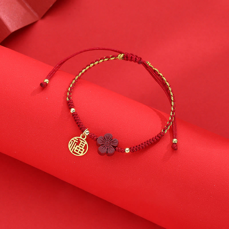 KarmaRipple's Cinnabar Flower Fu Character Blessing Woven String Bracelet p4
