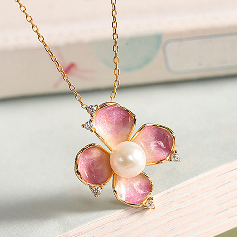 KarmaRipple's 925 Sterling Silver Pearl Red Flower Petals Design Wisdom Pendant Necklace Earrings Set p4