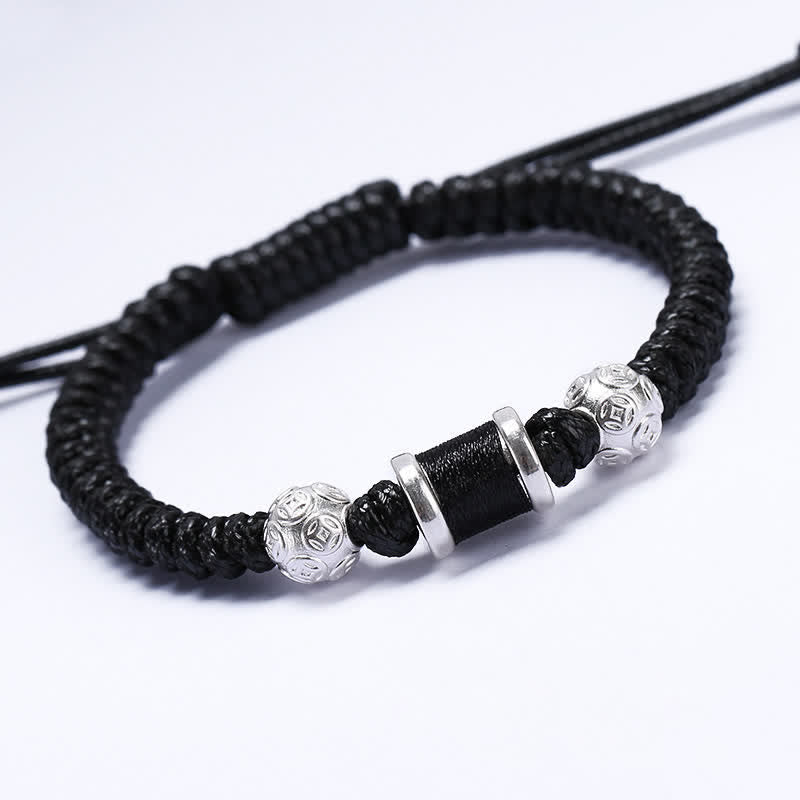 KarmaRipple's 999 Sterling Silver Bronze Coin Bead Bronze Balance Woven String Bracelet p22
