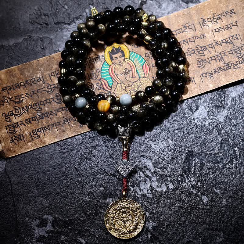 KarmaRipple's 108 Mala Beadwork Gold Sheen Obsidian Tiger Eye Eagle's Eye Stone Wealth Bracelet p7