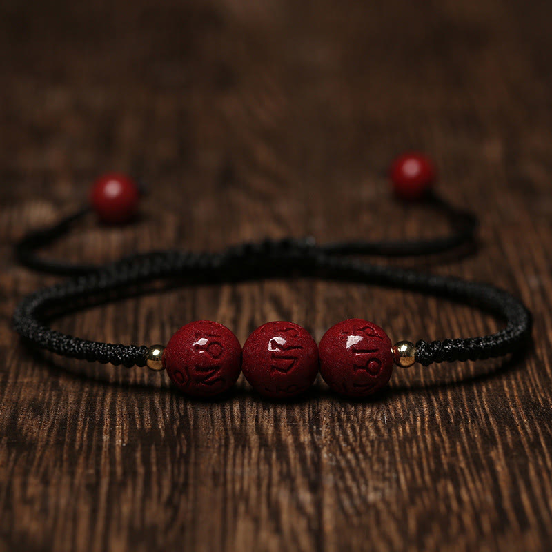 KarmaRipple's Handmade Cinnabar Om Mani Padme Hum Engraved Beadwork Blessing Woven Bracelet p15