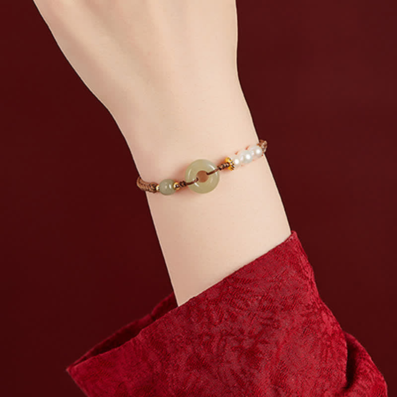 KarmaRipple's Authentic Hetian Jade Pearl Peace Buckle Fortune Bracelet p10
