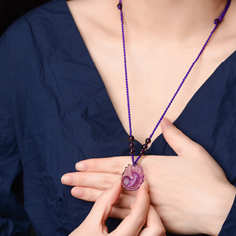 KarmaRipple's Authentic Amethyst Ivory Gemstone Citrine Nine Tailed Fox Fortune Pendant Necklace p16
